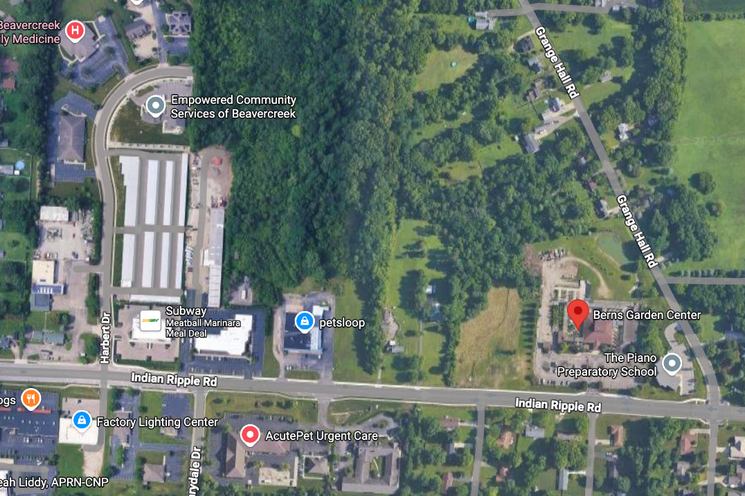 Map view with a focus on a garden center and surrounding area